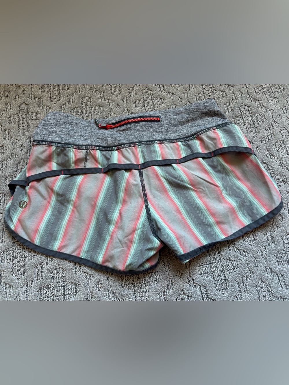 lululemon athletica Gray, Mint & Coral Striped Women’s Athletic Shorts